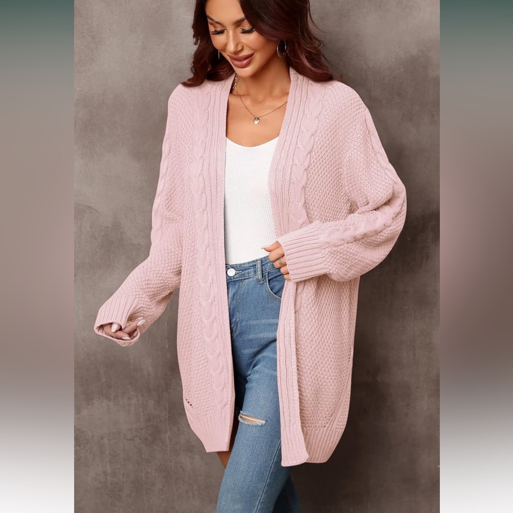 ❤️SOLD LOCALLY❤️ Women's Cable Knit Open Front Cardigan - Pink S - Picture 3 of 9